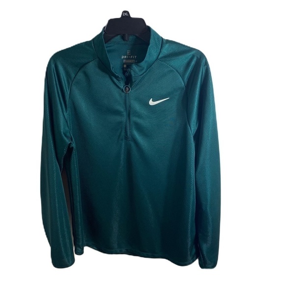 Nike Dri Fit Zip Neck Pullover Shirt Sweatshirt Medium Standard Fit Green Blue - Picture 1 of 6